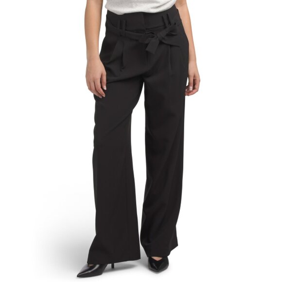 ELIE TAHARI Noir Belted High Waisted Wide Leg Trousers With Front Pockets - Picture 1 of 2